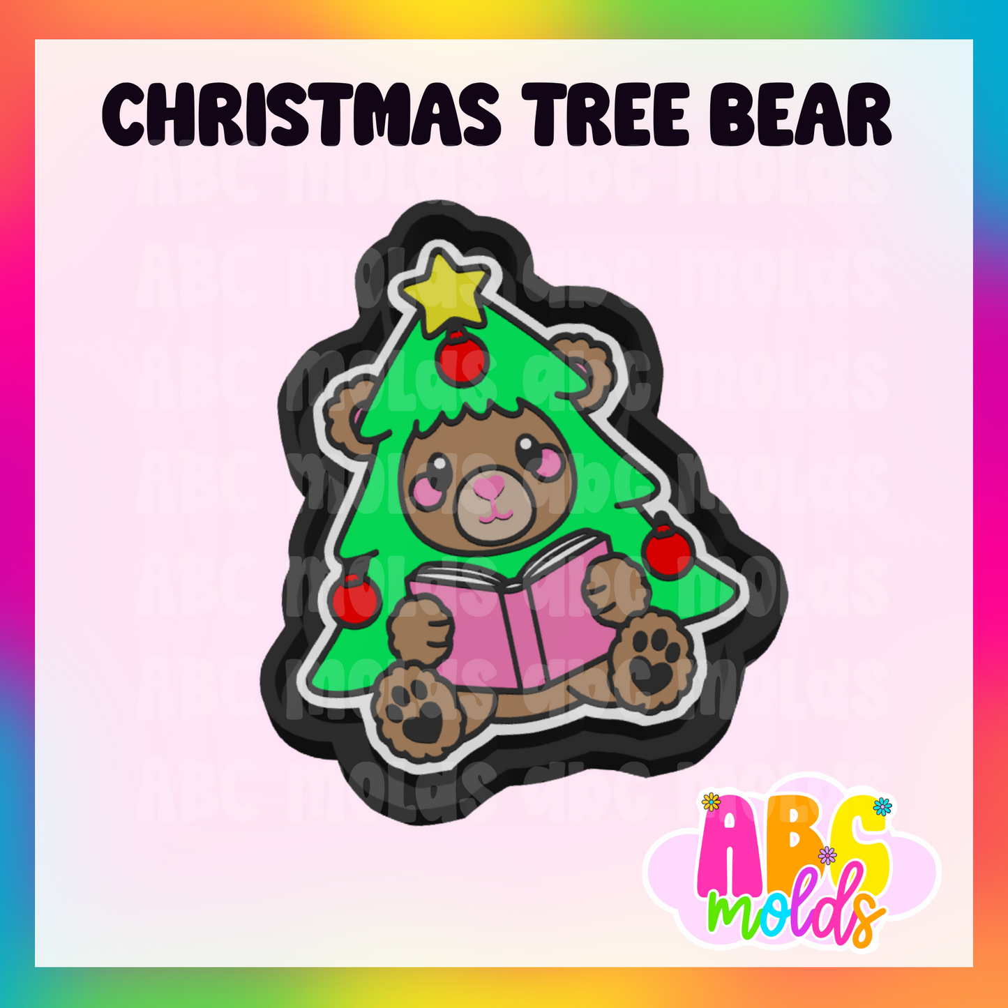 Christmas Tree Reading Bear - Silicone Freshie Mold