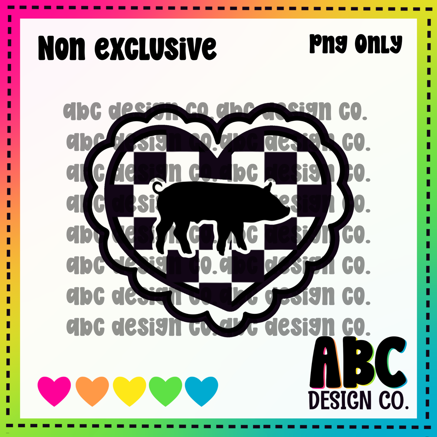 Checkered heart pig PNG - NON Exclusive - digital download