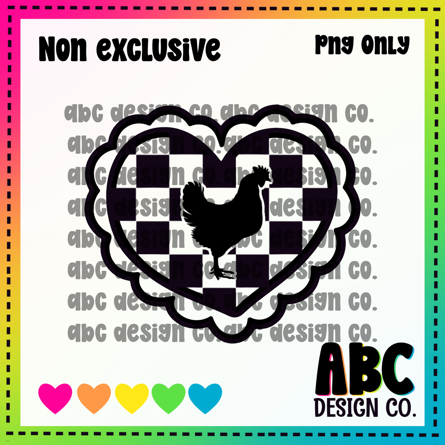 Checkered heart rooster PNG - NON Exclusive - digital download