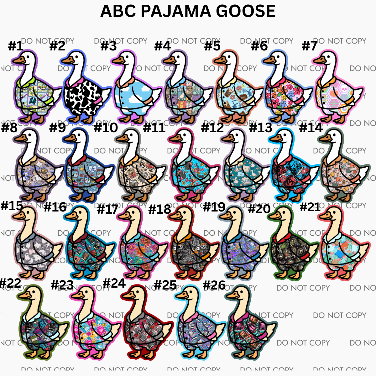 ABC PAJAMA GOOSE CARDSTOCK - sold and shipped by Kalidescope Kreationss