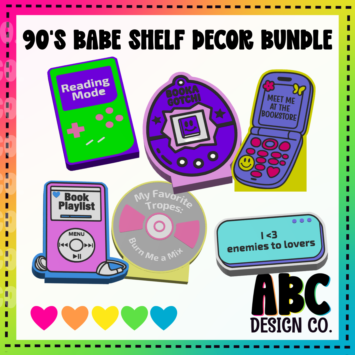 90s Bookish Bundle 1 - Shelf Decor - 3mf - Digital Download
