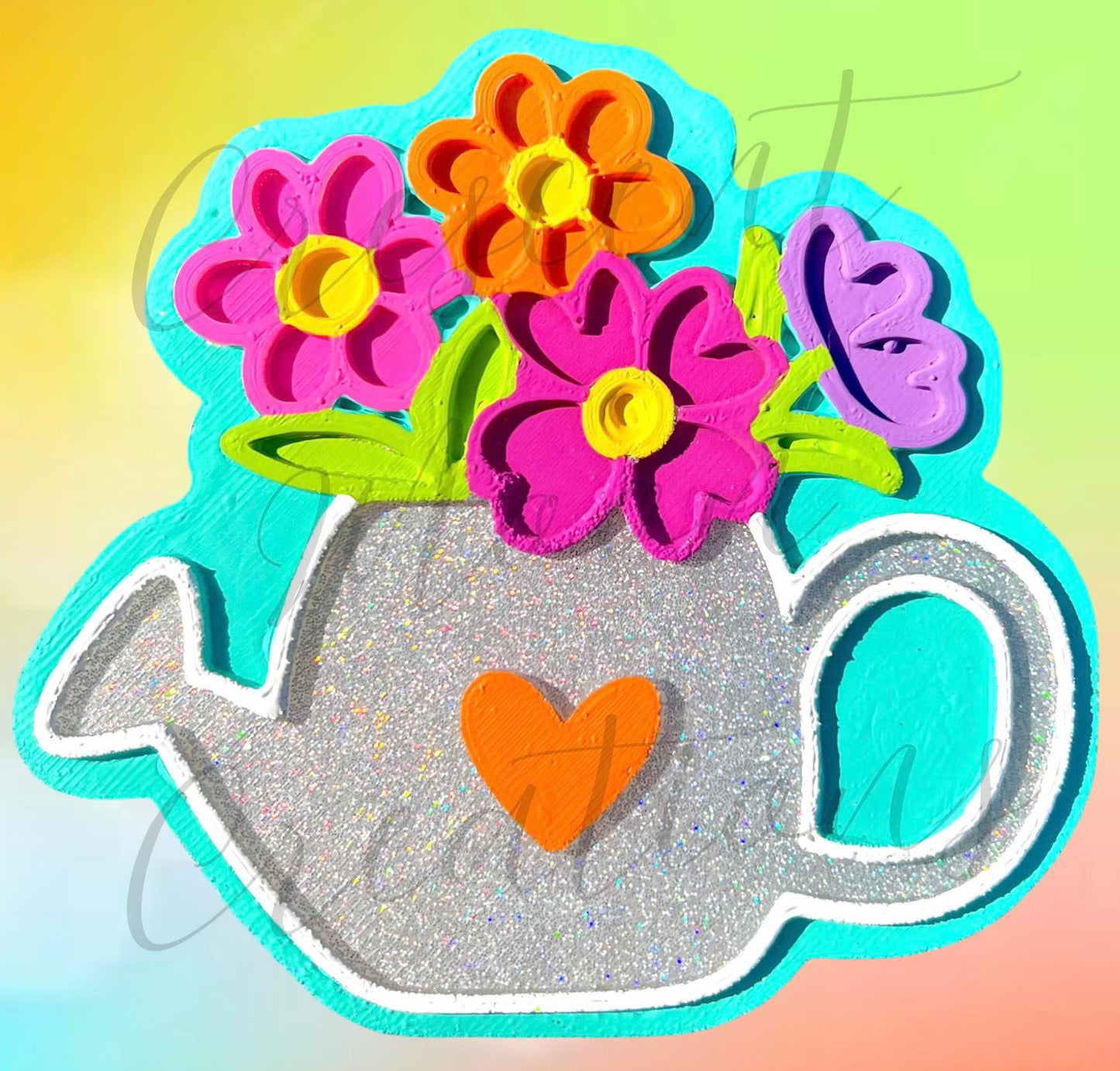 Flowers in watering pail Silicone Mold