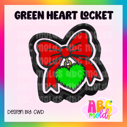 Green Heart Locket Bow - Silicone Freshie Mold