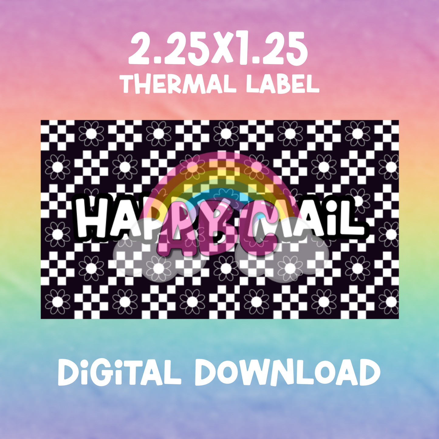 Digital Download - Thermal Label - checkered happy mail