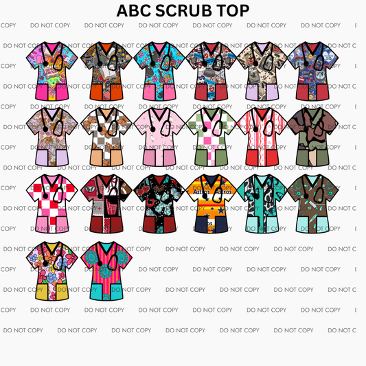 ABC SCRUB TOP CARD STOCK - sold & shipped by Kalidescope Kreationss