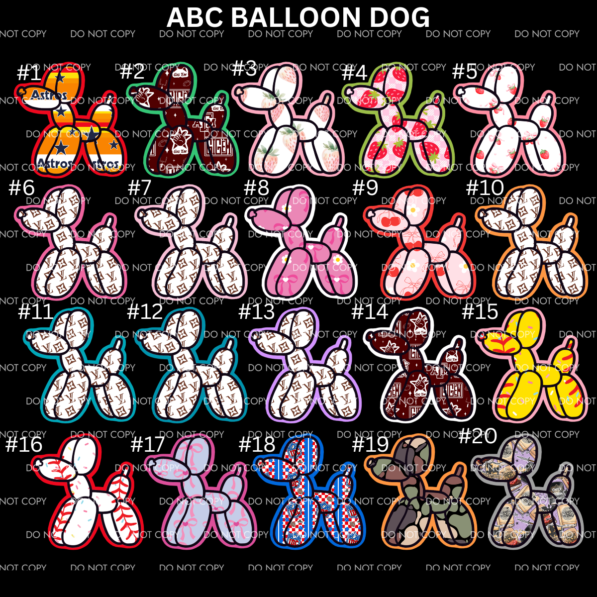 ABC Balloon Dog Cardstock - sold and shipped by kaleidoscope Kreationss