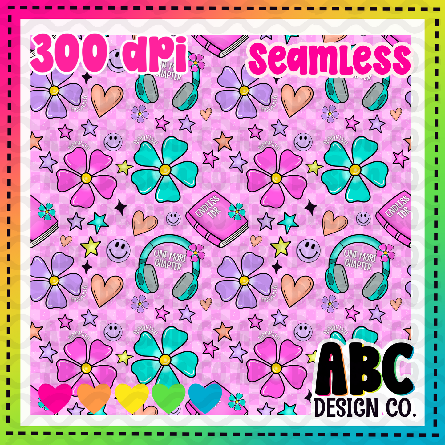 Pink Checkered Bookish Seamless