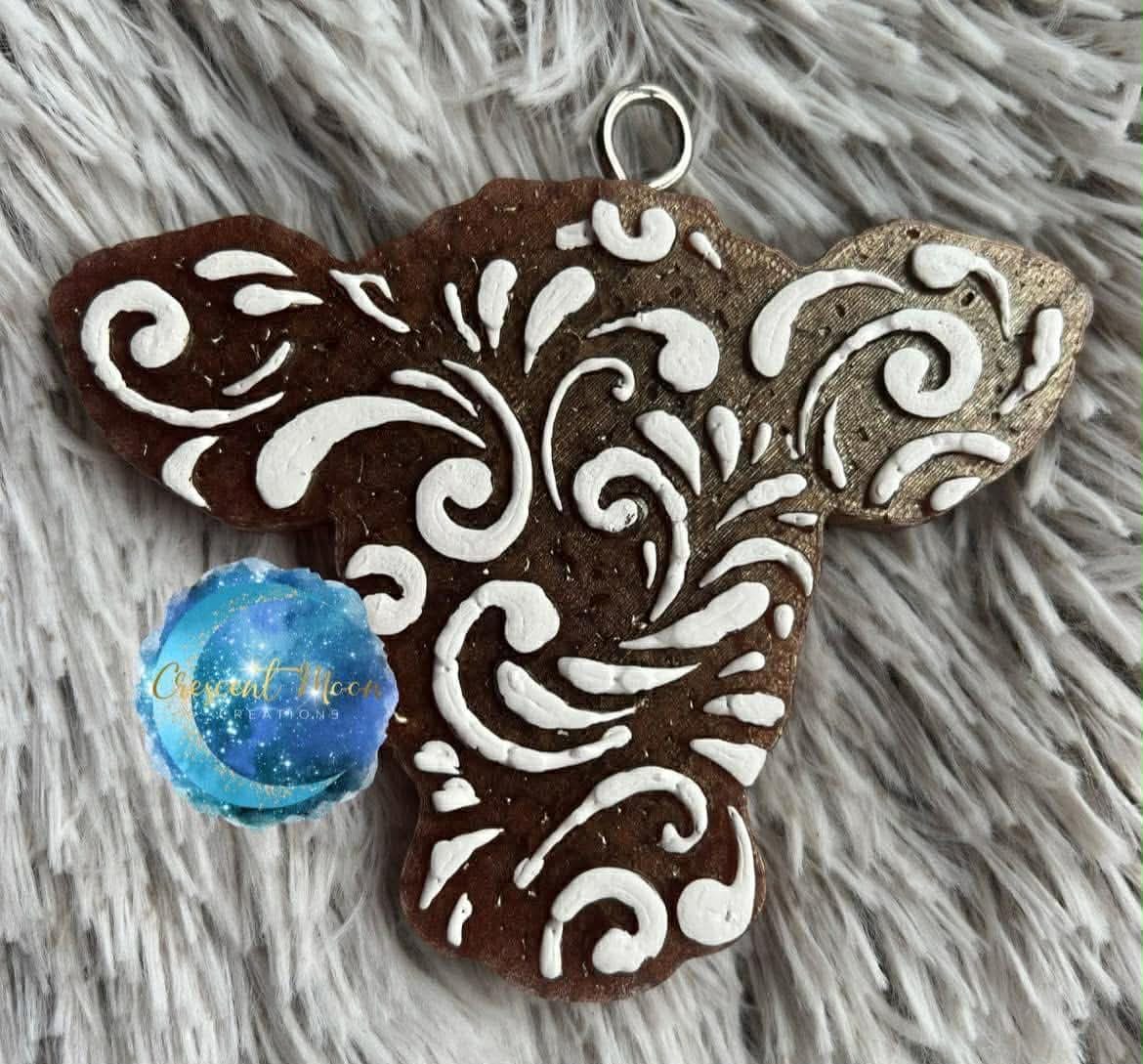 Leather Tooled Cow Head silicone Freshie mold