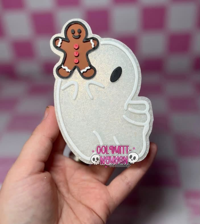 Ghost holding gingerbread man - Silicone Freshie Mold