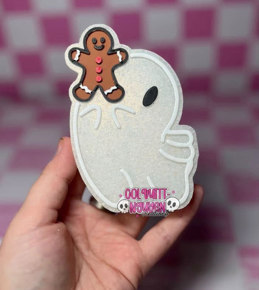 Ghost holding gingerbread man - Silicone Freshie Mold