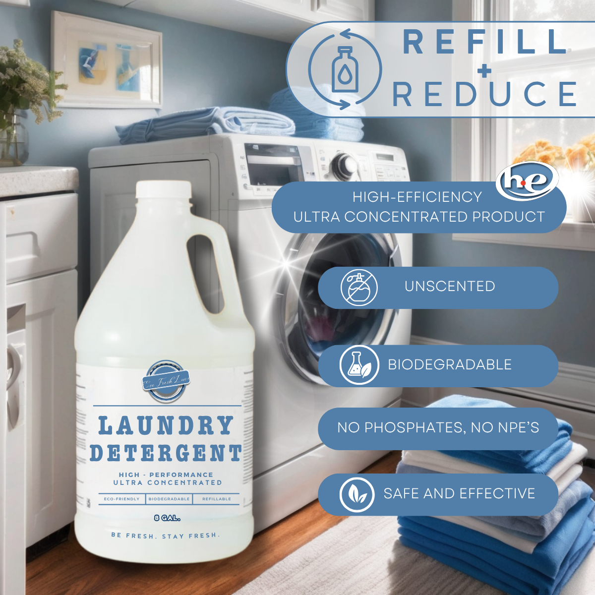 Laundry Detergent Liquid – Unscented, Biodegradable, HE Compatible~