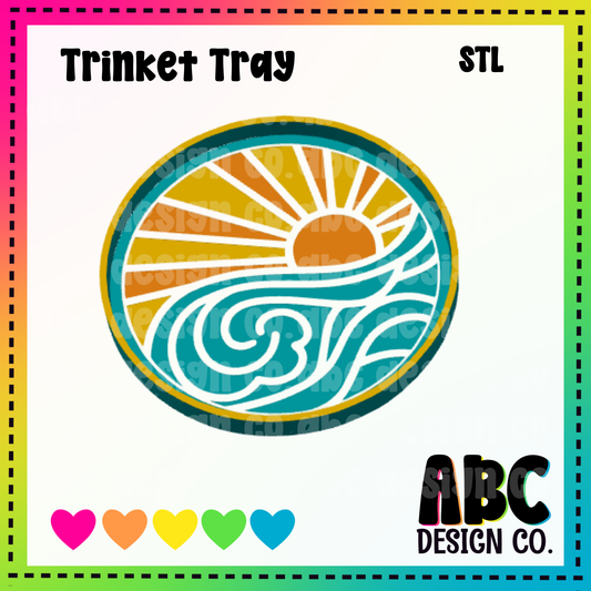 Beach Scene Circle - Trinket Tray - STL & 3mf - Digital Download