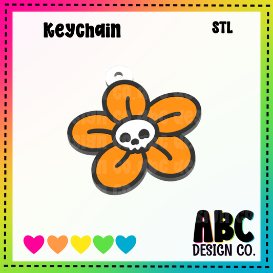 Skull Flower -  Key Chain - STL & 3mf - Digital Download