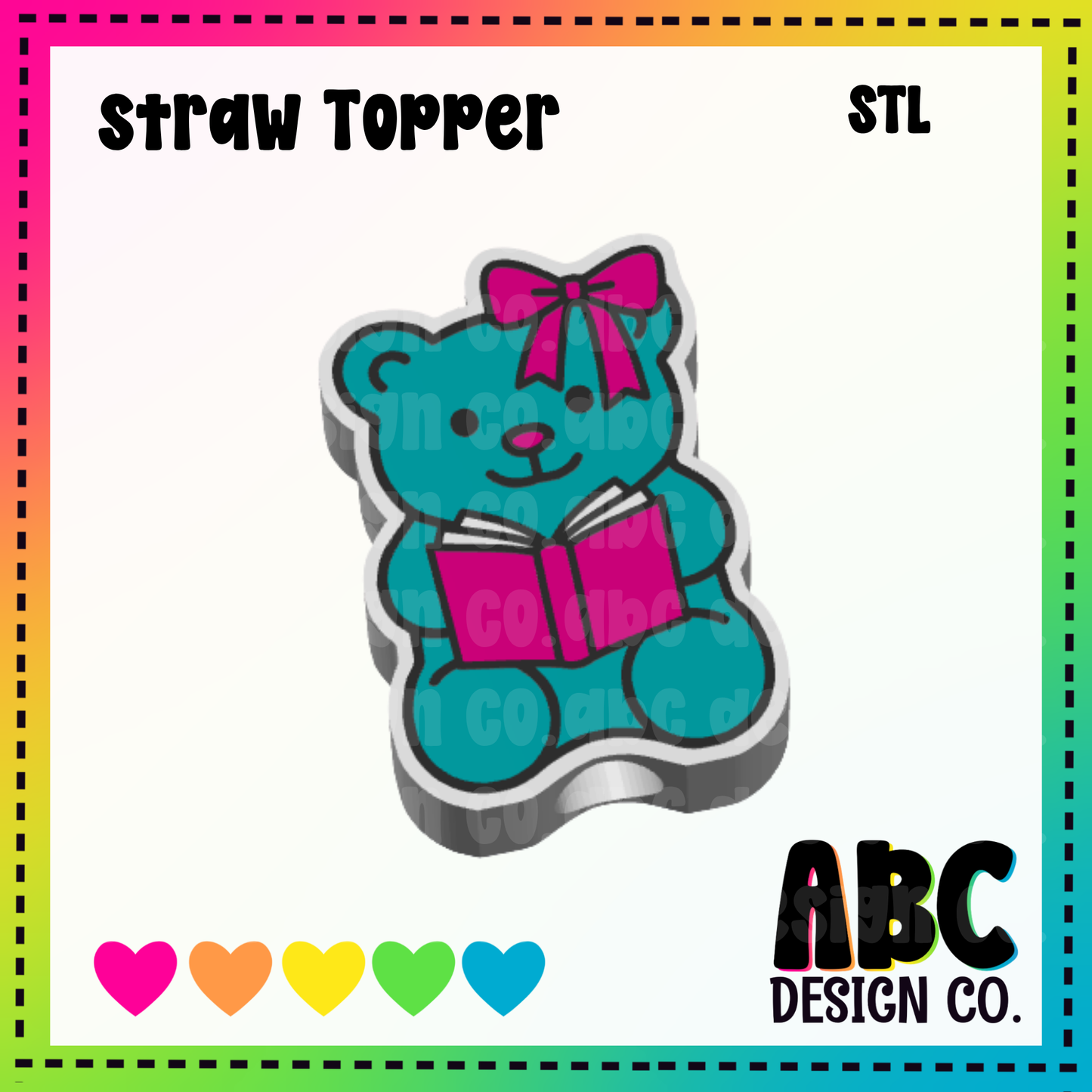 Reading Gummy bear - Straw Topper - STL & 3mf - Digital Download