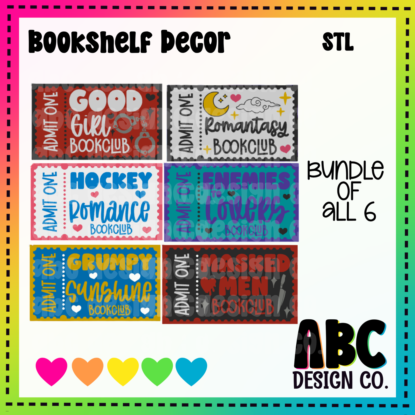 Bookish Ticket Bundle - Bookshelf Decor - STL & 3mf - Digital Download