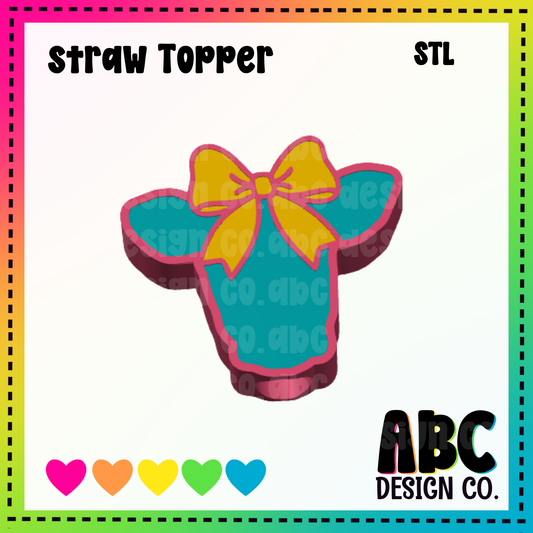 Bow Cow Head - Straw Topper - STL & 3mf - Digital Download